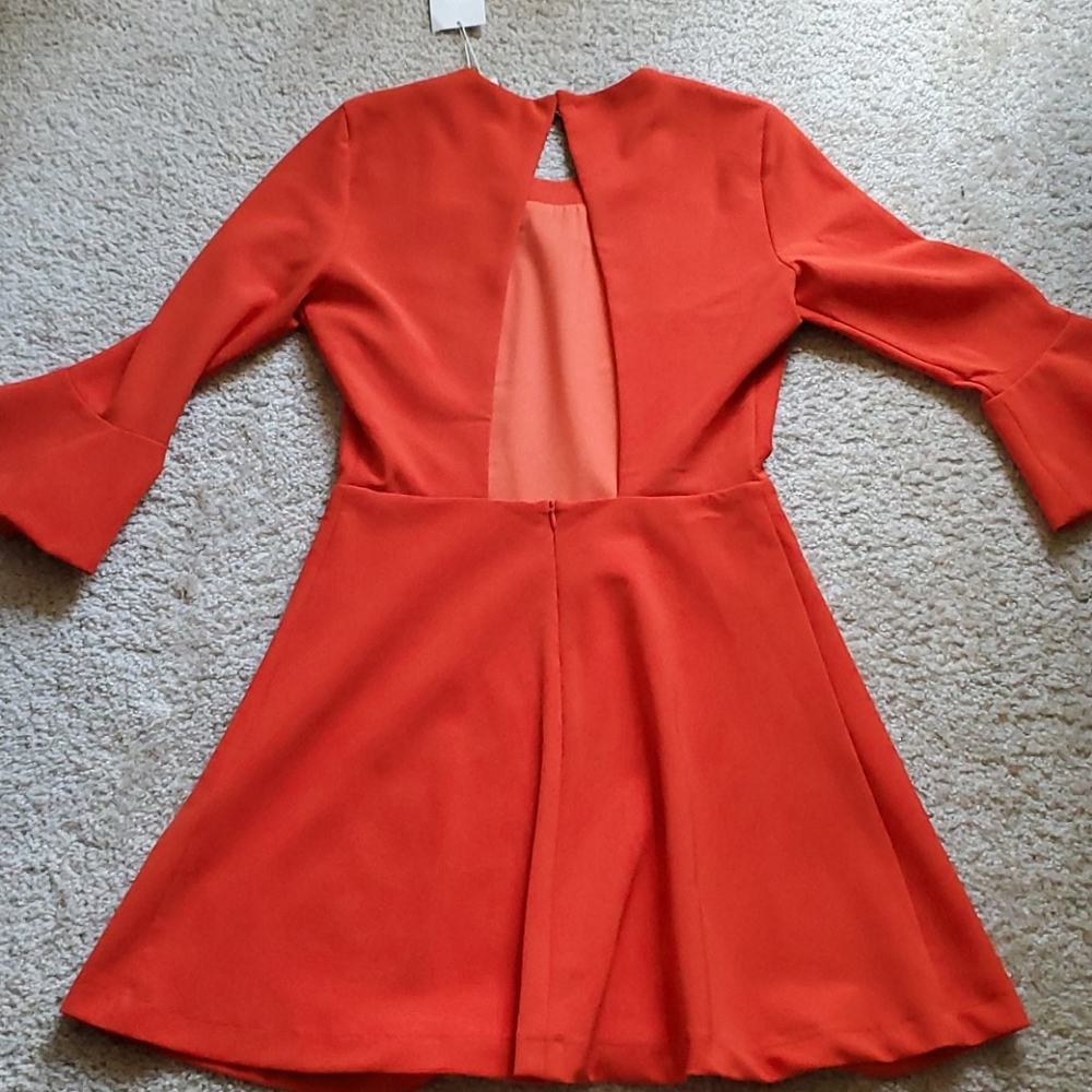 Red Orange Butterfly Sleeve Dress - Picture 4 of 6